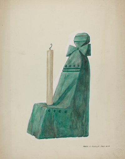 Candeliere di legno dipinto, con scanalature e cerchi, c. 1937 da Majel G. Claflin