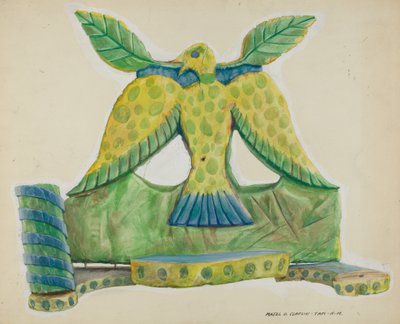 Applique di legno dipinto, c. 1939 da Majel G. Claflin