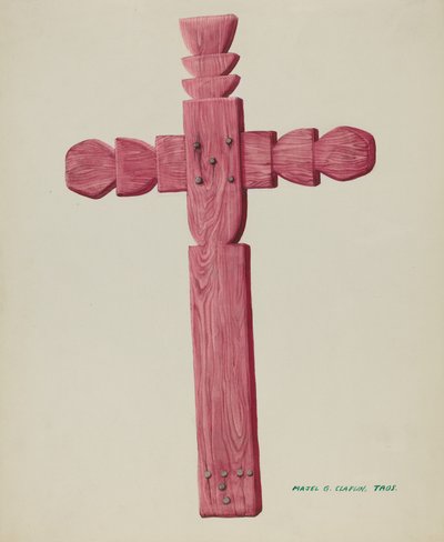 Croce di Legno Rossa usata come Lapide, c. 1937 da Majel G. Claflin