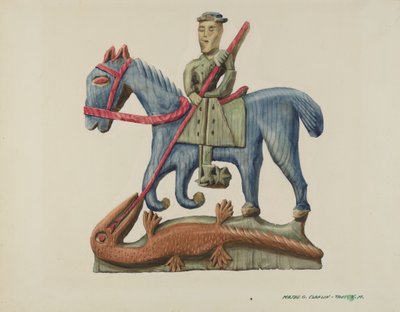 San Giorgio e il drago, scolpito da una sezione di tavola - dipinto, c. 1938 da Majel G. Claflin
