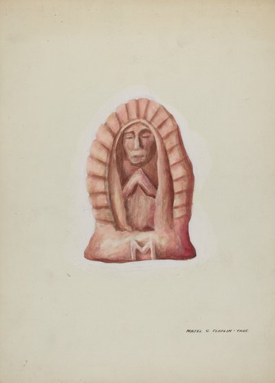Piccola statua di Guadalupe scolpita nella pietra, c. 1937 da Majel G. Claflin