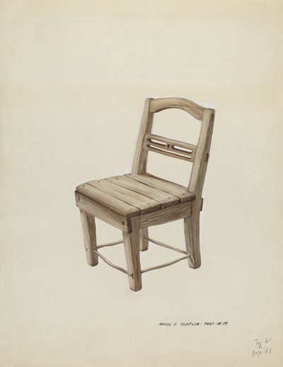 Piccola sedia di legno da Majel G. Claflin