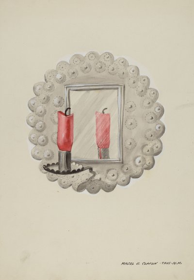 Applique per candela con specchio di latta da Majel G. Claflin