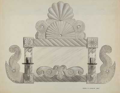 Cornice per specchio in latta con 2 portalumi da Majel G. Claflin