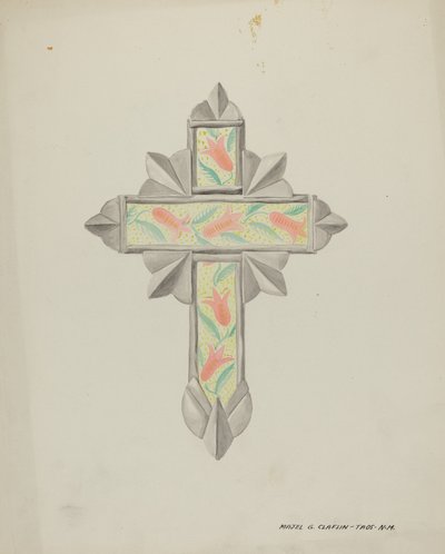Croce di latta e carta da parati, c. 1937 da Majel G. Claflin