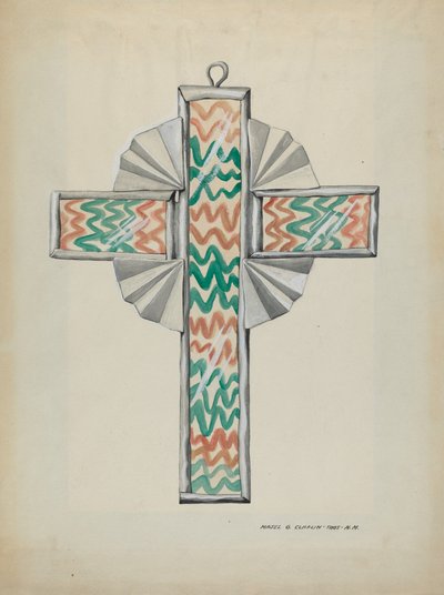 Croce di latta e vetro dipinto, c. 1937 da Majel G. Claflin