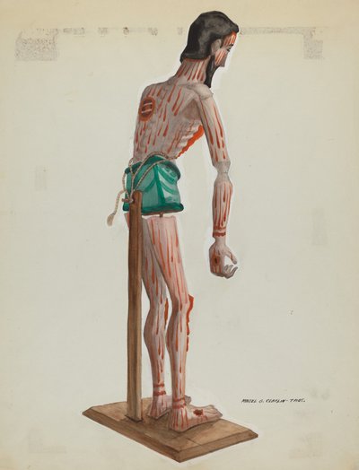 Cristo in legno, vista laterale dipinta, c. 1937 da Majel G. Claflin