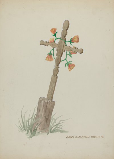 Croce di legno usata come lapide, c. 1937 da Majel G. Claflin