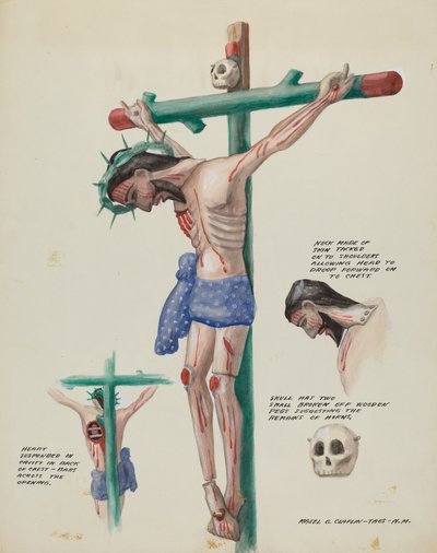 Cristo dipinto in legno, c. 1937 da Majel G. Claflin