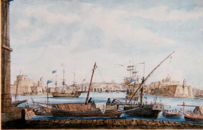Vista del porto delle galee dal lato di Valetta, c.1800 da Major James of Tolcross Weir