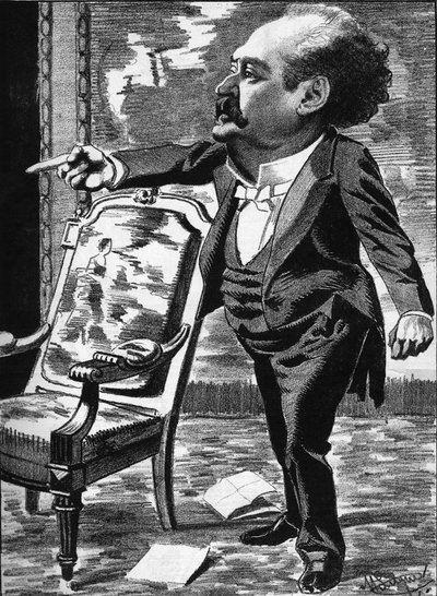 Jose Dupuis, attore, comico fantasista. Caricatura del caricaturista Manuel Luque. In The Cartoon del 1886 da Manuel Luque