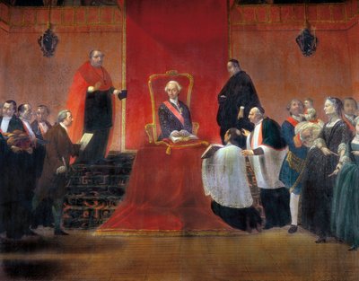 Carlo III che prende possesso del canonicato di Barcellona nel 1759, dettaglio da Manuel Tramulles