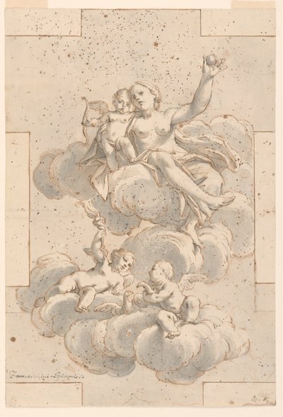 Disegno per un dipinto sul soffitto, Venere, Cupido e Putti da Marc Antonio Franceschini