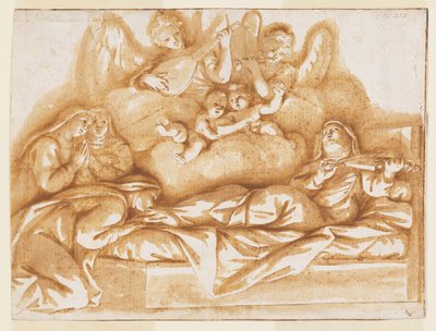 Progetto per un dipinto monocromo, Chiesa di Corpus Domini, Bologna, Italia, Morte di Santa Caterina Vigri da Marc Antonio Franceschini