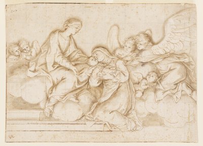 Progetto per un Dipinto Monocromo, Chiesa del Corpus Domini, Bologna, Italia, Santa Caterina Vigri Riceve il Bambino dalla Vergine da Marc Antonio Franceschini