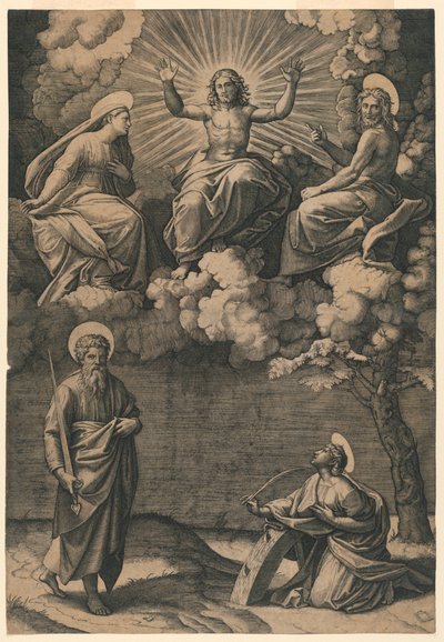 Gesù Cristo, la Vergine e San Giovanni Battista con i santi Paolo e Caterina da Marc Antonio Raimondi