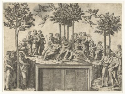 Apollo e le muse sul monte Parnaso da Marcantonio Raimondi