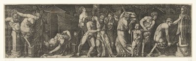 Baccanale con un Bacco ubriaco, satiri e menadi da Marcantonio Raimondi