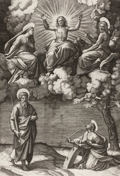 Cristo, la Vergine e San Giovanni Battista con i santi Paolo e Caterina da Marcantonio Raimondi