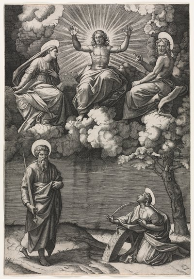 Cristo, la Vergine e San Giovanni Battista con i Santi Paolo e Caterina da Marcantonio Raimondi