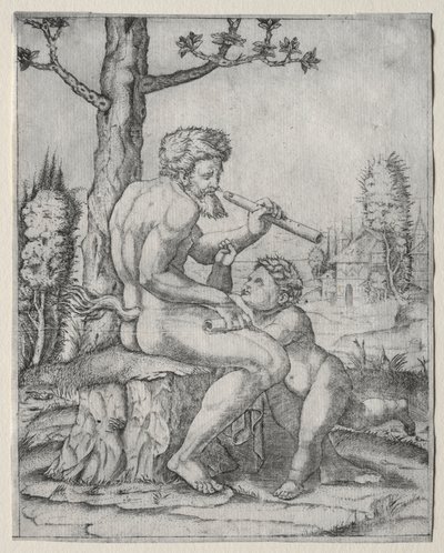 Fauno e bambino da Marcantonio Raimondi