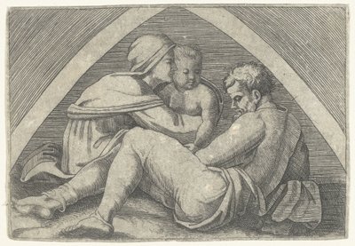 Sacra Famiglia sotto un arco da Marcantonio Raimondi