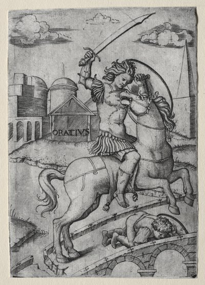 Orazio Coclite che Difende il Ponte Sublicio da Marcantonio Raimondi