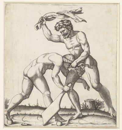 Uomo che combatte con donna come personificazione della Fortuna da Marcantonio Raimondi