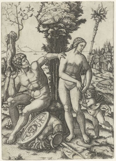 Marte e Venere come coppia di amanti con Amore da Marcantonio Raimondi