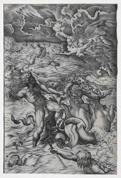 Nettuno Calma la Tempesta Che Eolo Ha Scatenato Contro la Flotta di Enea da Marcantonio Raimondi