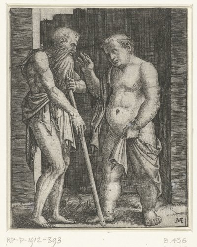 Vecchio appoggiato a un bastone e giovane uomo grasso che gesticola da Marcantonio Raimondi