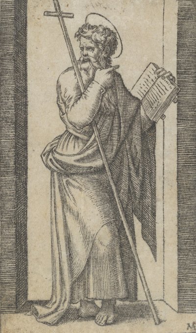 San Filippo, libro nella mano sinistra, bastone appoggiato sul braccio sinistro, dalla serie..., ca. 1500-1527 da Marcantonio Raimondi