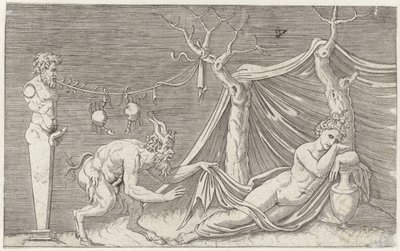 Satiro che spia una ninfa addormentata da Marcantonio Raimondi