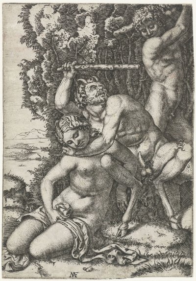 Satiro e giovane che lottano per una ninfa da Marcantonio Raimondi