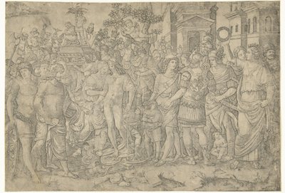 Trionfo di un imperatore romano con soldati e armature catturate da Marcantonio Raimondi