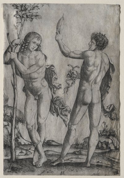 Due uomini nudi accanto a un albero da Marcantonio Raimondi