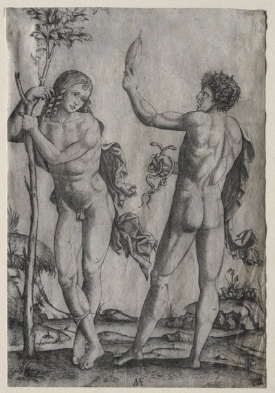 Due uomini nudi accanto a un albero da Marcantonio Raimondi