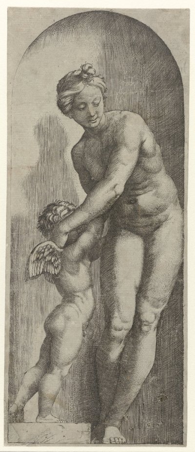 Venere e Amore in una nicchia da Marcantonio Raimondi
