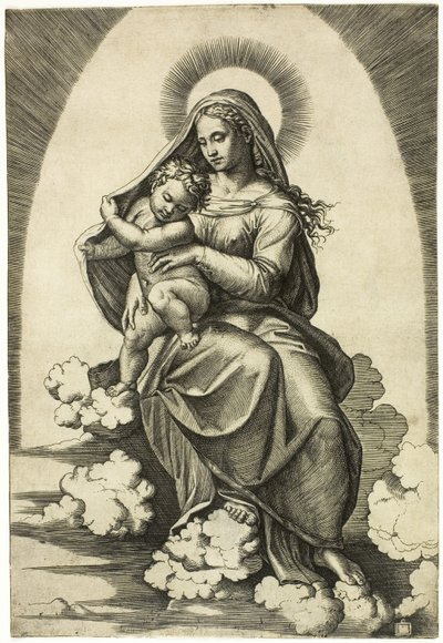 Vergine e Bambino seduti sulle nuvole da Marcantonio Raimondi