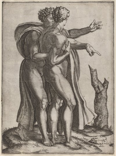 Due uomini nudi da Marcantonio Raimondi after Michelangelo