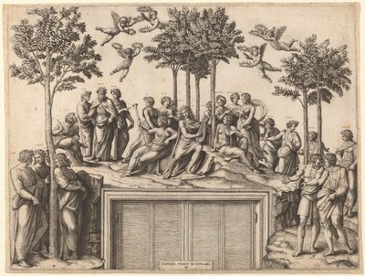 Apollo sul Parnaso da Marcantonio Raimondi after Raphael