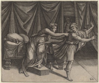 Giuseppe e la moglie di Potifar da Marcantonio Raimondi after Raphael