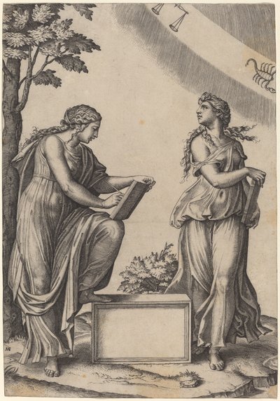 Due donne con lo zodiaco da Marcantonio Raimondi after Raphael