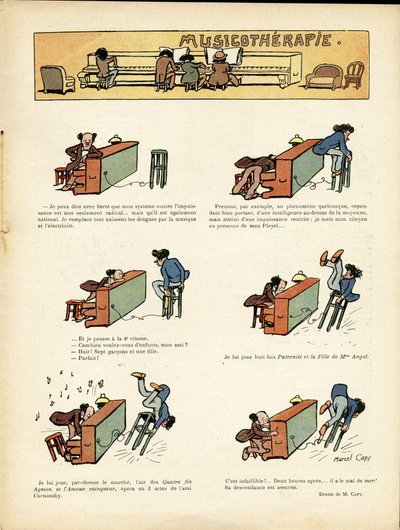 Illustrazione di Marcel Capy (1865-1941) in Le Rire, 30/03/12 - Musicoterapia - Musica, Pianoforte da Marcel Amable O.L. Capy