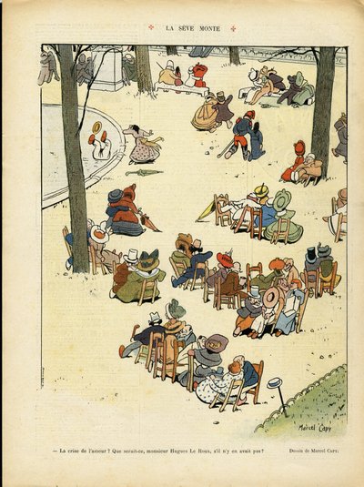 Illustrazione di Marcel Capy (1865-1941) in Le Rire, 02/05/08 - La linfa sale - Amore, Giardino Pubblico, Albero da Marcel Amable O.L. Capy