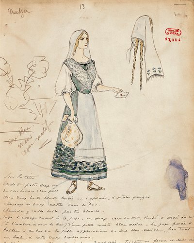 Francia, Parigi, Schizzo di costume per Michaela per Carmen di Georges Bizet da Marcel Multzer