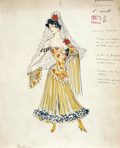 Francia, Parigi, Schizzo di costume per ballerini di flamenco per Carmen di Georges Bizet da Marcel Multzer