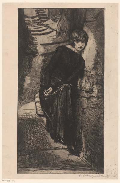 Donna vestita di nero, appoggiata al muro da Marcel Roux (signed by artist)