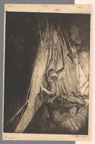 Ragnatela con ragno antropomorfo che ha catturato un uomo da Marcel Roux (signed by artist)
