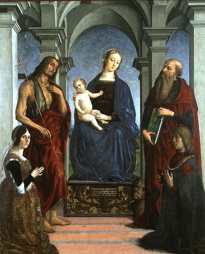 Madonna col Bambino con San Girolamo e San Giovanni Battista e donatori da Marco (attr. to) Meloni